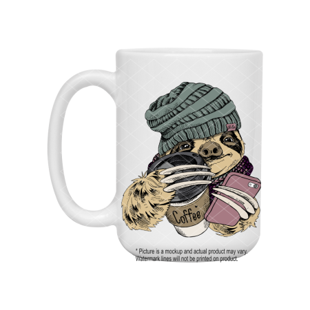 Coffee and Phone Sloth with wool hat
