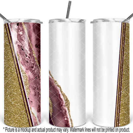 Burgundy and Gold Glitter Agate on White