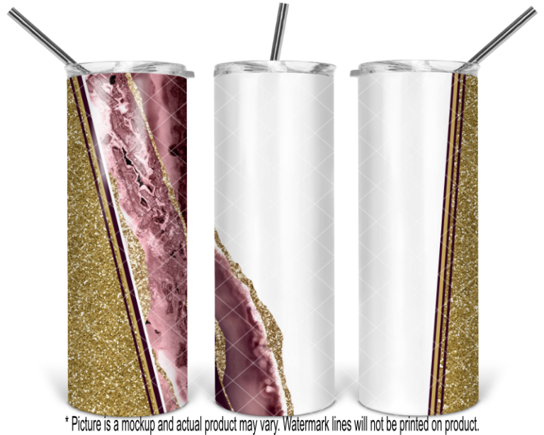 Burgundy and Gold Glitter Agate on White