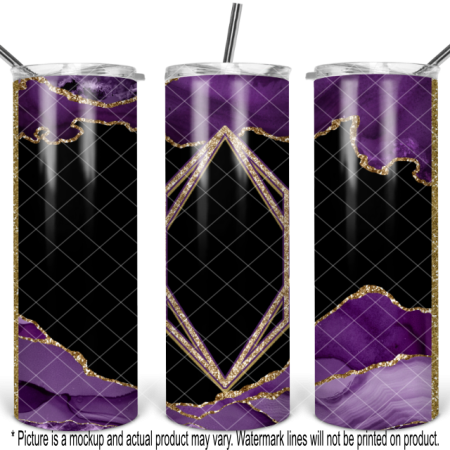 Purple and Gold Glitter Agate with Gold Frame