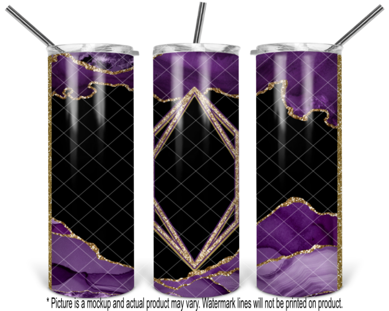 Purple and Gold Glitter Agate with Gold Frame