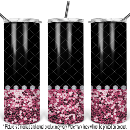 Black with Pink Chunky Glitter and Diamonds