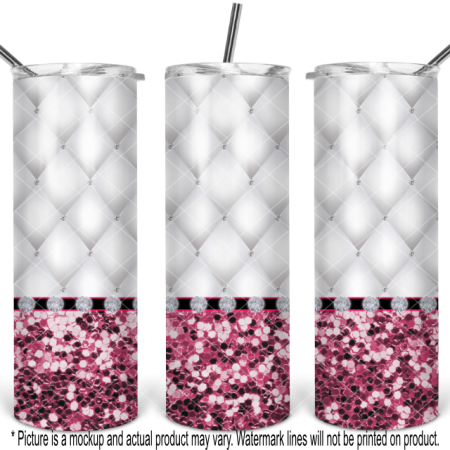 White Cushion with Pink Chunky Glitter and Diamonds