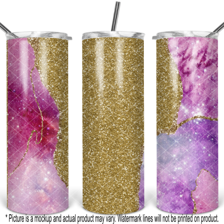 Pink Galaxy Agate and Gold Glitter