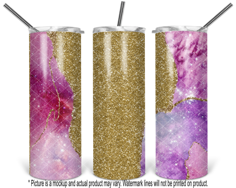 Pink Galaxy Agate and Gold Glitter