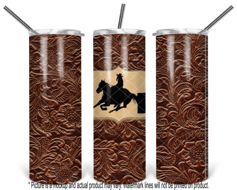 Barrel Racing Horse and Rider I - Tooled Leather Wrap - Image 2