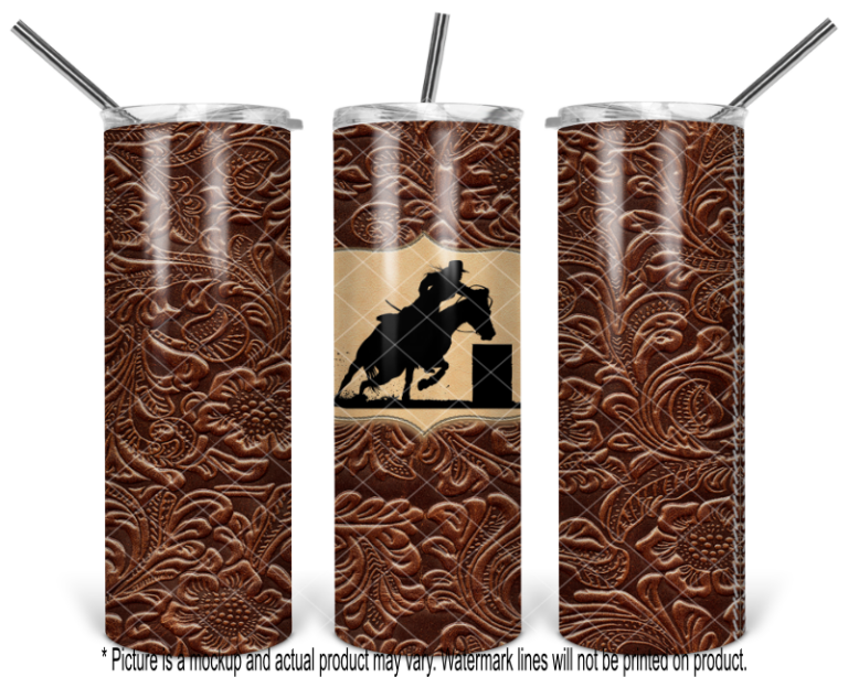 Barrel Racing Horse and Rider II - Tooled Leather Wrap