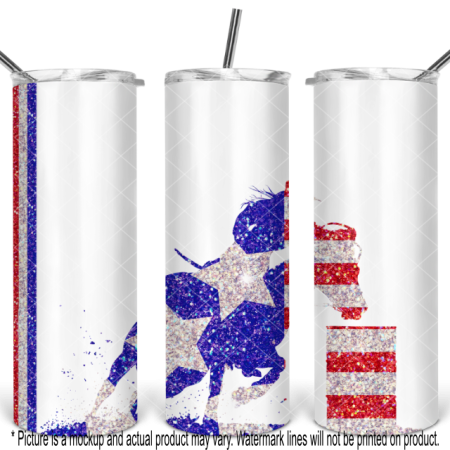 All American Barrel Racing Horse and Rider Flag Design - White