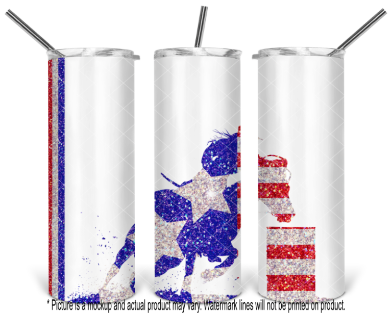 All American Barrel Racing Horse and Rider Flag Design - White