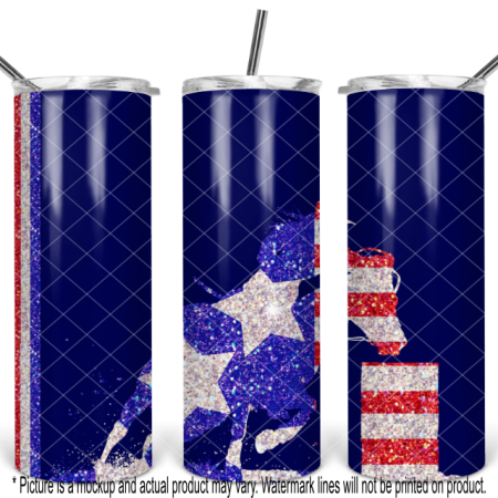 All American Barrel Racing Horse and Rider Flag Design - Blue