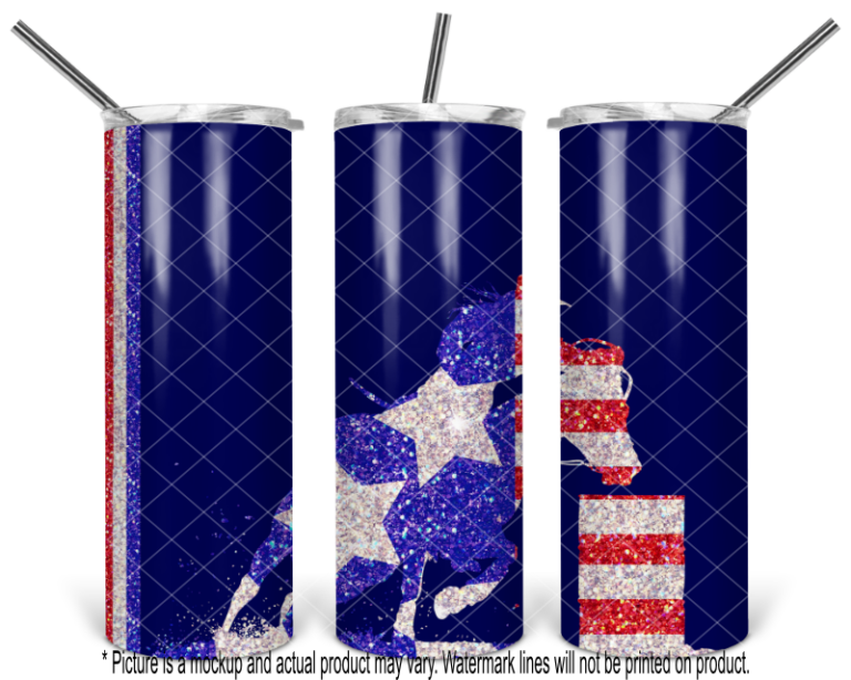 All American Barrel Racing Horse and Rider Flag Design - Blue