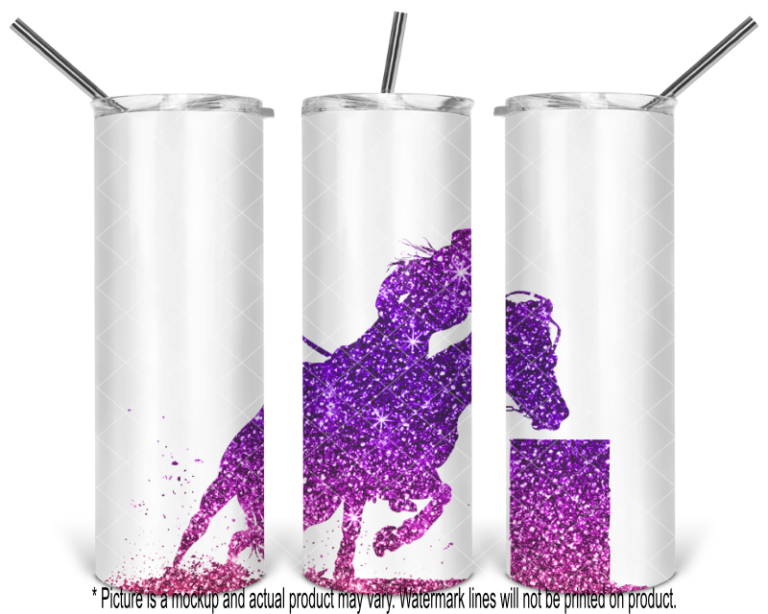 Barrel Racing Horse and Rider - Purple and Pink Glitter