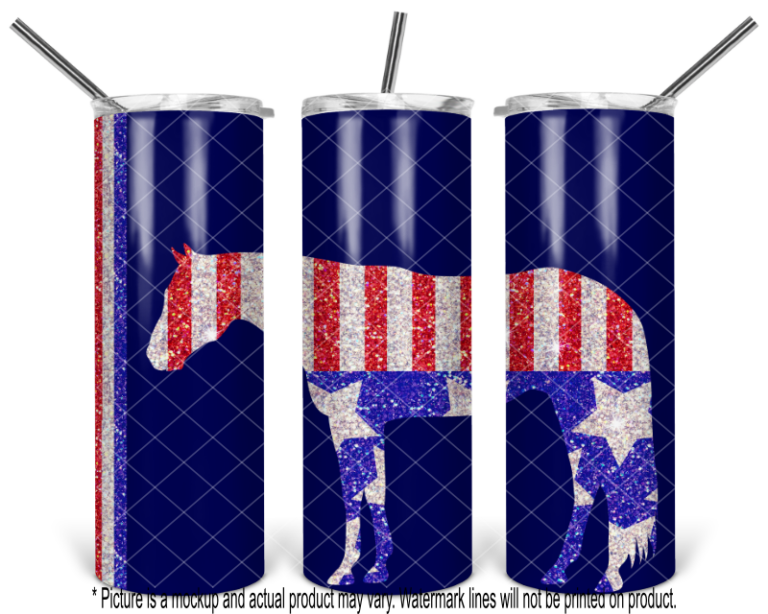Patriotic Glitter Standing Horse 1 - Blue