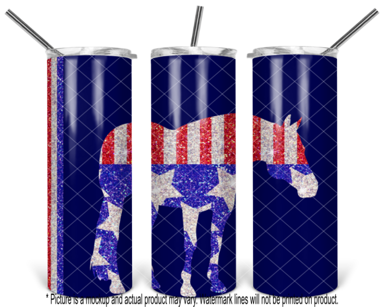 Patriotic Glitter Standing Horse 2 - Blue