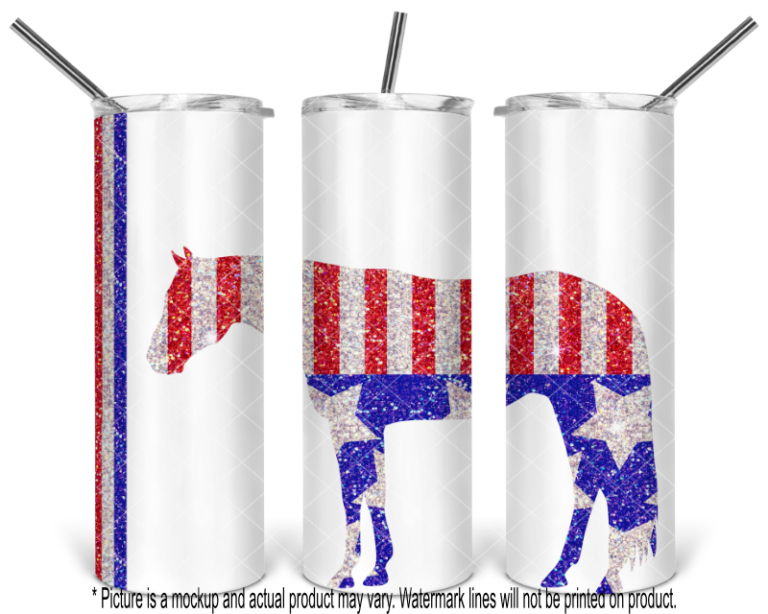 Patriotic Glitter Standing Horse 1 - White