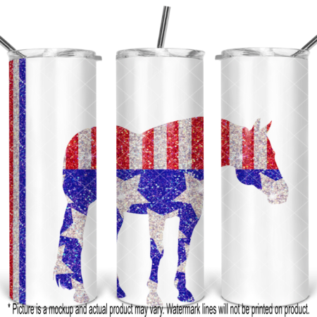 Patriotic Glitter Standing Horse 2 - White