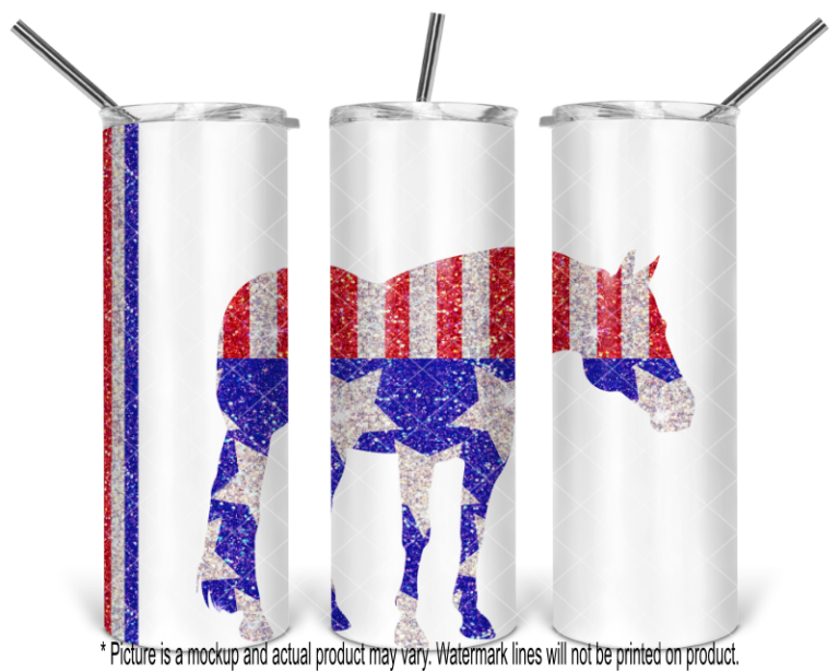 Patriotic Glitter Standing Horse 2 - White
