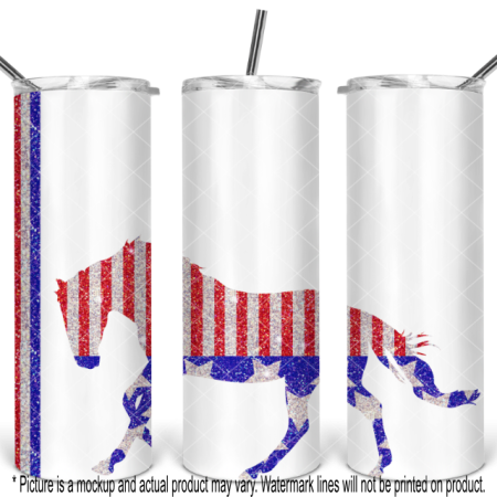 Patriotic Glitter Galloping Horse - White