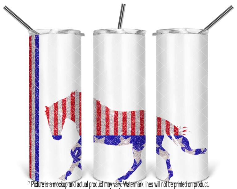 Patriotic Glitter Galloping Horse - White