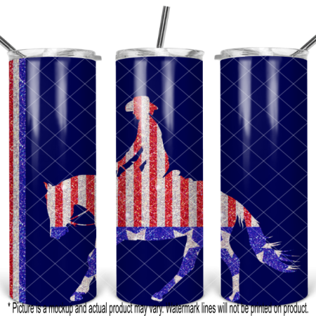 Patriotic Glitter Loping Horse and Rider - Blue