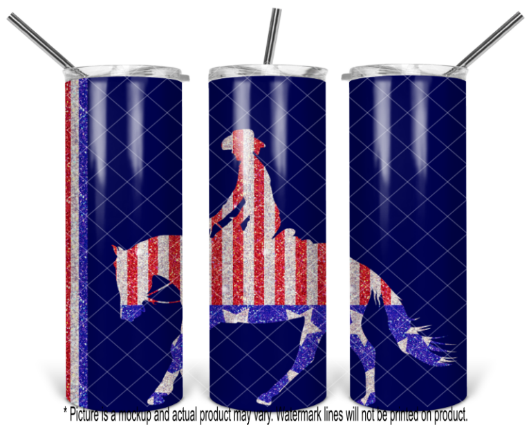 Patriotic Glitter Loping Horse and Rider - Blue