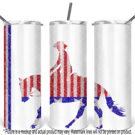 Patriotic Glitter Loping Horse and Rider - White