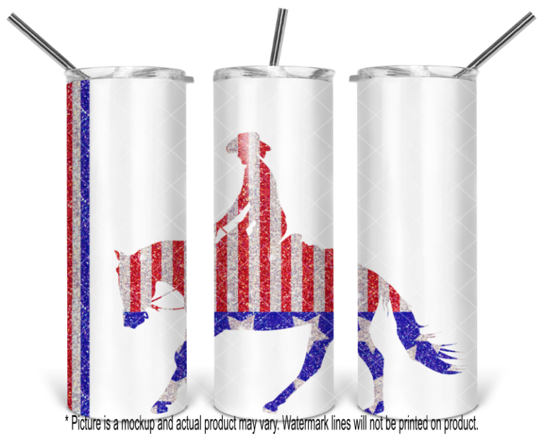 Patriotic Glitter Loping Horse and Rider - White