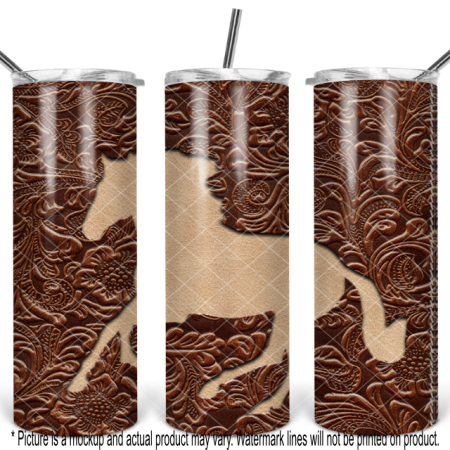 Running Horse Tan with Brown Tooled Leather