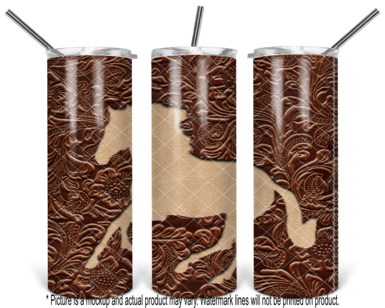 Running Horse Tan with Brown Tooled Leather