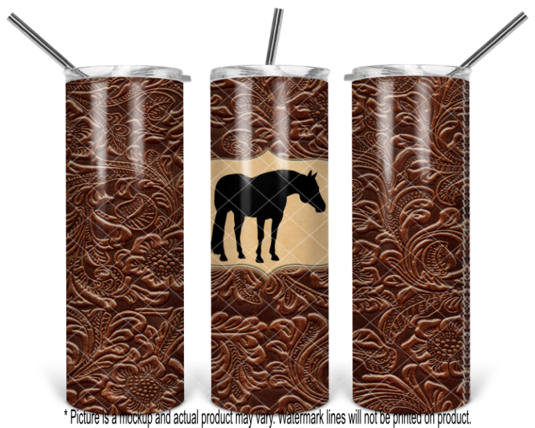 Standing Horse Brown Tooled Leather