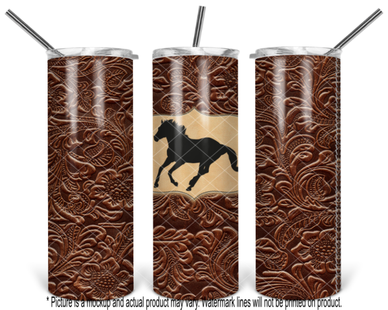 Running Horse Brown Tooled Leather