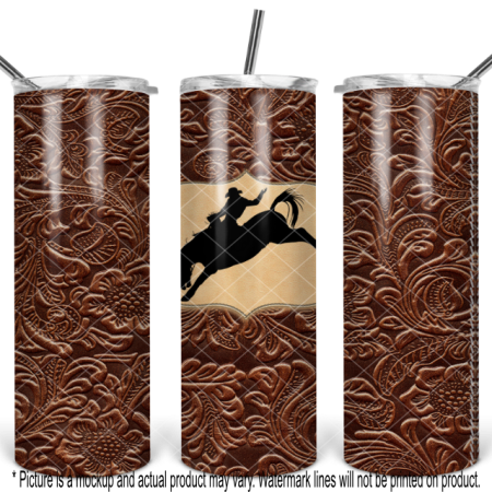 Saddle Bronc Rider Brown Tooled Leather