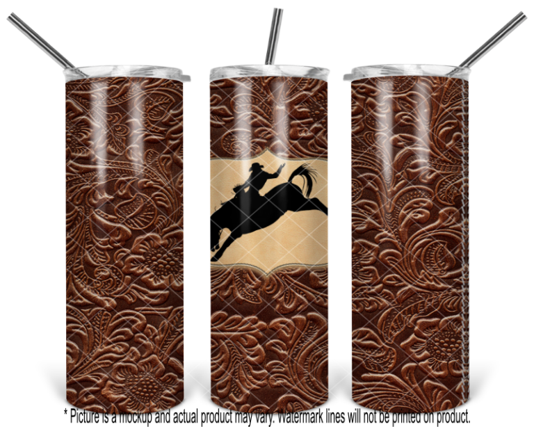 Saddle Bronc Rider Brown Tooled Leather