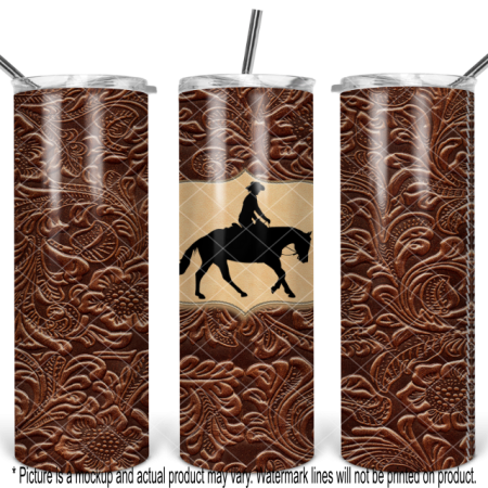 Western Loping Horse and Rider Brown Tooled Leather