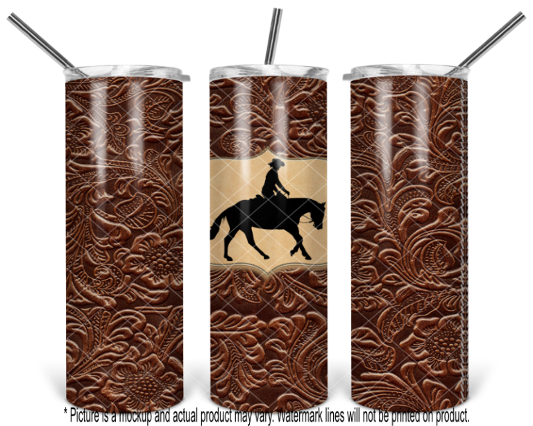 Western Loping Horse and Rider Brown Tooled Leather