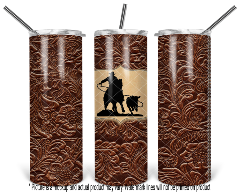 Calf Roper Brown Tooled Leather