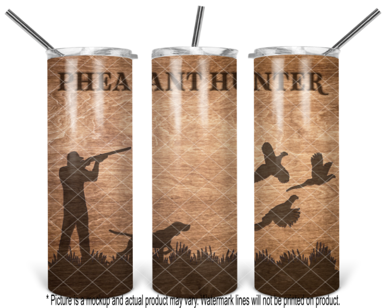 Pheasant Hunter with Dog Pointing - Woodgrain