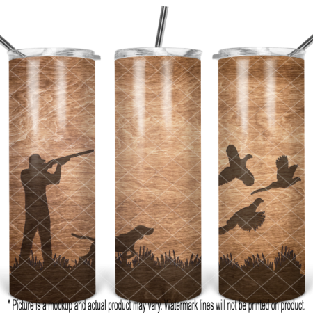 Pheasant Hunter with Dog Pointing - Blank Woodgrain