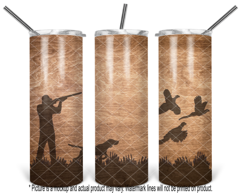 Pheasant Hunter with Dog Pointing - Blank Woodgrain