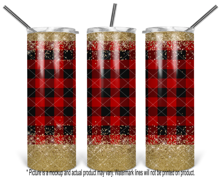 Red and Black Buffalo Plaid with Gold Glitter