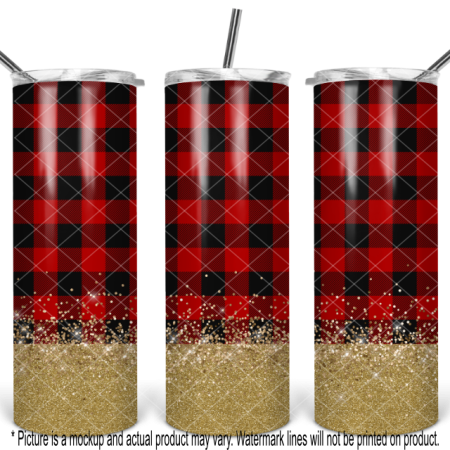 Red and Black Buffalo Plaid with Gold Glitter Bottom