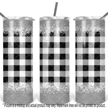 Black and White Buffalo Plaid with Silver Glitter