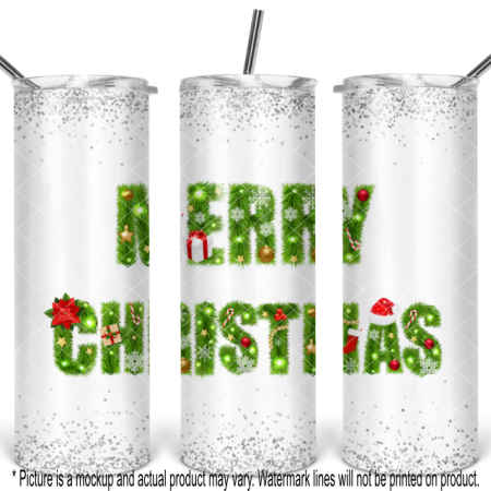 Merry Christmas with Silver Glitter - White