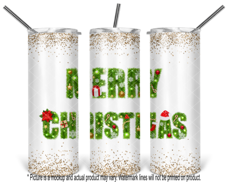 Merry Christmas with Gold Glitter - White