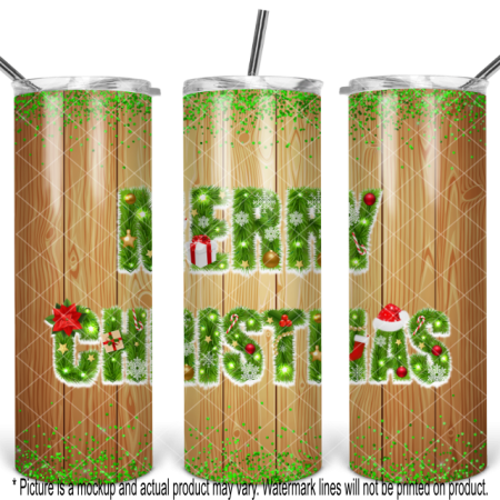 Merry Christmas with Green Glitter and Wood