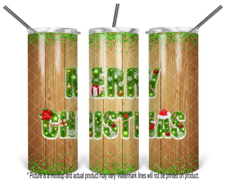 Merry Christmas with Green Glitter and Wood