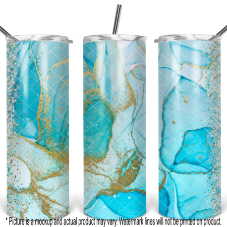 Abstract Teal and Blue Alcohol Inks with Glitter