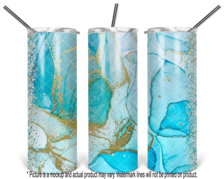 Abstract Teal and Blue Alcohol Inks with Glitter