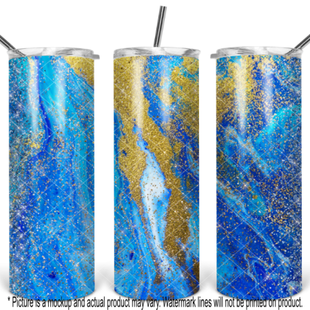 Ocean Blue and Gold Glitter Swirl