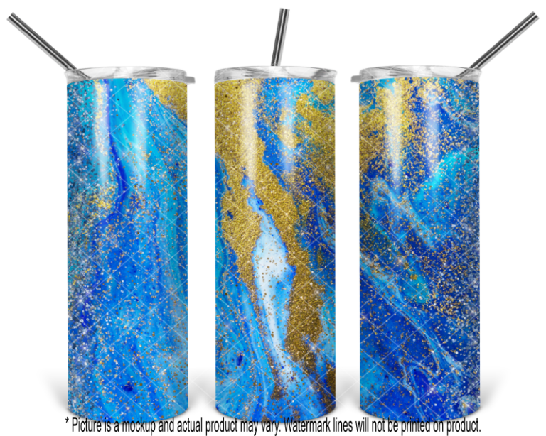 Ocean Blue and Gold Glitter Swirl